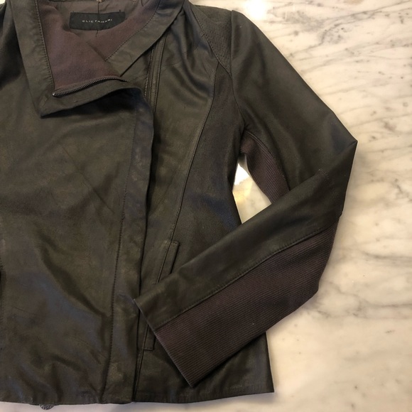 Elie Tahari Andreas Drape Gray Lamb Leather Jacket - Picture 14 of 16